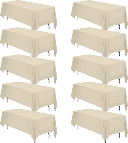 BRILLMAX 10 Pack Beige Tablecloths 70x120 Inch for 6-8ft Rectangle Tables | 150 GSM Polyester Fabric, Universal Fit, Water, Stain & Wrinkle Resistant Cloth Cover for Wedding Reception Banquet Party