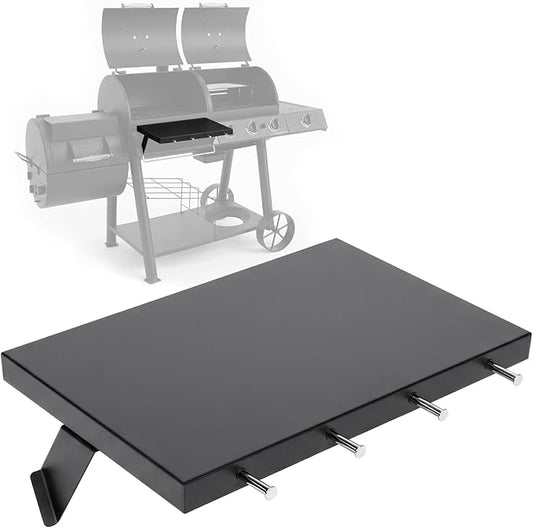 GRISUN Grill Front Shelf for Oklahoma Joe’s Canyon Combo & Longhorn Combo Grill – 16.5" x 5.5" Heavy-Duty Coated Steel BBQ Prep Shelf with 4 Tool Hooks, Front Shelf Replacement Accessories