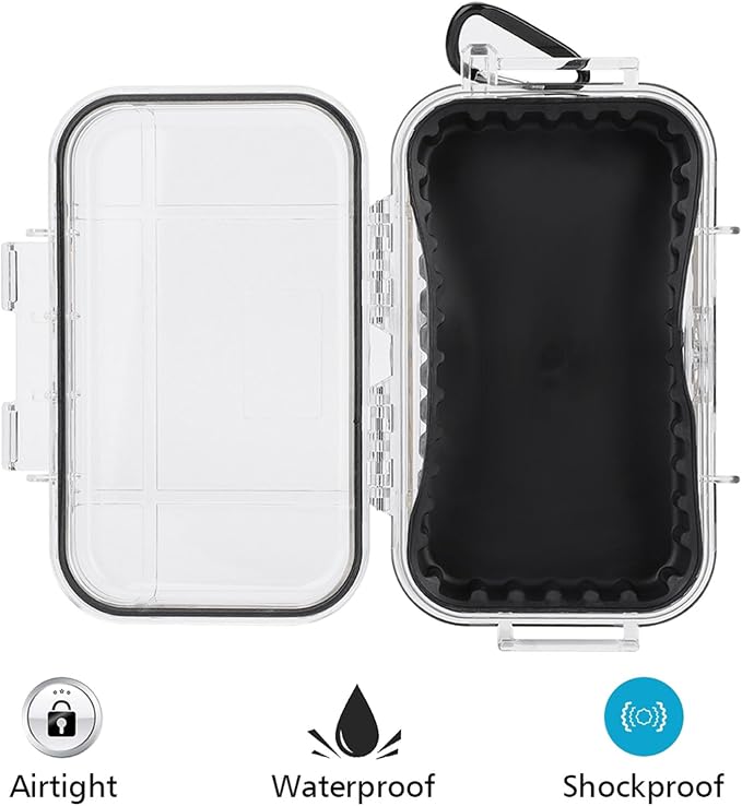 Waterproof Dry Box Protective Case, IP67 Water Resistant Portable Micro Case Watertight Storage Box for Phones, Knives, Wallets, Watches (Transparent, Large)
