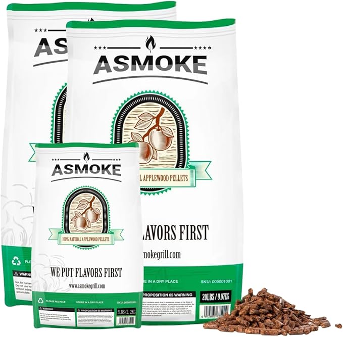 ASMOKE 100% Apple Wood Pellets for Pellet Grills - 45lb Resealable Bag, Low Moisture Smoking Pellets for BBQ, Grill & Pizza, Perfect for Chicken, Pork & Beef (45 Pounds)