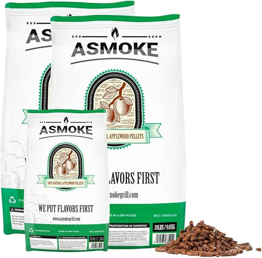 ASMOKE 100% Apple Wood Pellets for Pellet Grills - 45lb Resealable Bag, Low Moisture Smoking Pellets for BBQ, Grill & Pizza, Perfect for Chicken, Pork & Beef (45 Pounds)