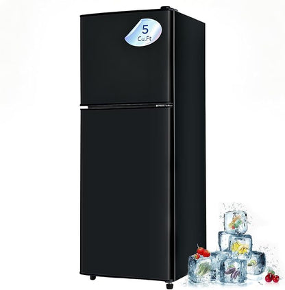 5.0 Cu. Ft Dorm Fridge with Freezer 7-Level Adjustable Thermostat | Small Refrigerator with Adjustable Glass Shelves, Compact Mini Fridge 37 dB Low Noise for Kitchen, Dorm, Office, Black