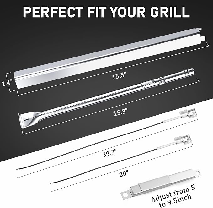 Uniflasy Grill Parts for Charbroil Performance 2-Burner 463630021 463655021 463655421 463655621,for Charbroil 4-Burner 463365021 463448021 Grill Burner Tube Heat Plates Shield Crossover Tube Igniter