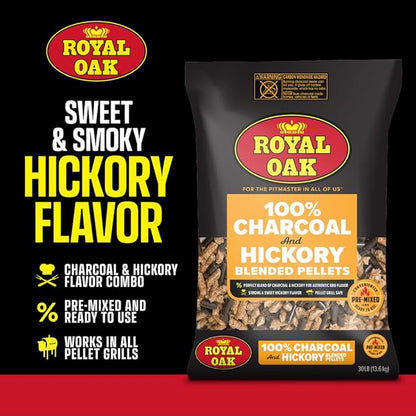 Royal Oak 100% Charcoal & Hickory Blended Pellets Grills and Smokers, Smoky BBQ Flavor, 30 LB Bag