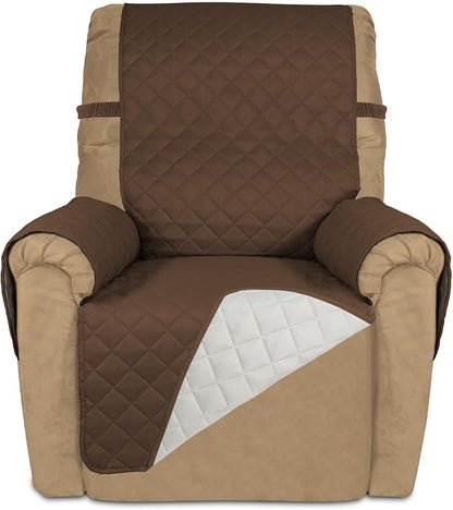 PureFit Reversible Recliner Chair Covers Couch Covers for Dogs, 19 in | Coffee/Ivory, Water Resistant Couch Protector, Washable Pet Couch Cover with Non Slip and Elastic Straps For Kids