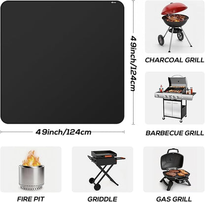 FLASLD Heavy-Duty Under Grill Mat 49inch Square Fire Pit Mat,3 Layers Fireproof Waterproof Grill Pads Protect for Deck,Patio,Outdoor Charcoal,Smokers,Wood Floor,Indoor Black Fireplace Mat Reusable