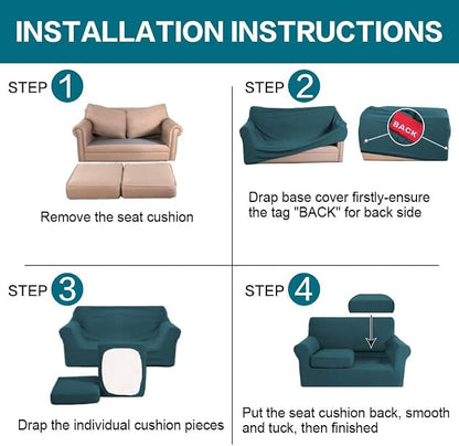 Turquoize 3 Piece Sofa Covers for 2 Cushion Couch Sofa Slipcover Soft Couch Cover for Dogs-Washable Sofa Furniture Covers with 2 Individual Cushion Covers, Thick Jacquard Fabric (Loveseat, Deep Teal)