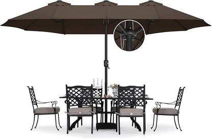 ABCCANOPY 15FT Double-Sided Rectangle Patio Umbrella with Base, Brown | Rectangular Outdoor Table Umbrella with Crank, Heavy Duty Market Umbrella Shade for Garden,Poolside, Lawn, Backyard