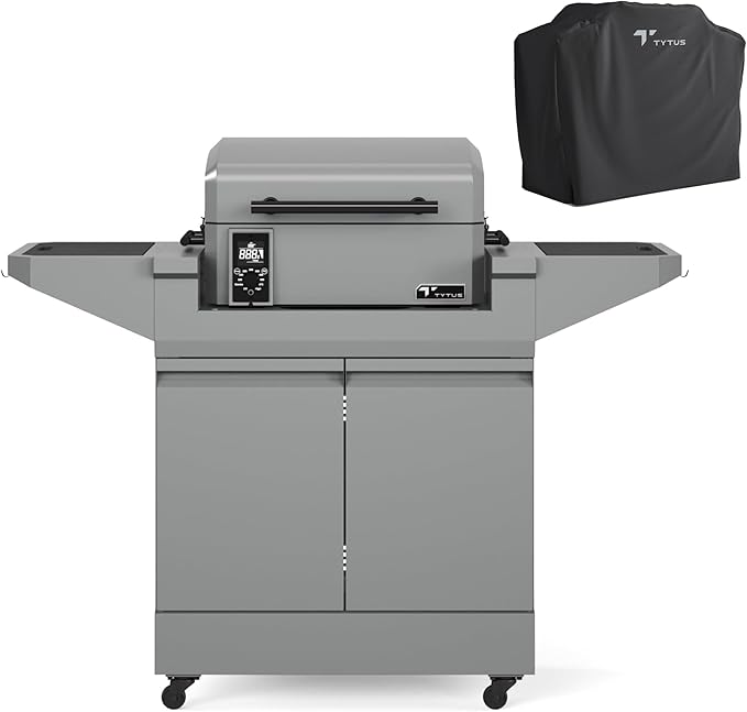 TYTUS Emberwood Outdoor Kitchen Island Grill Cart with Pellet Smoker and Cover, 8 lb Hopper, 282 Sq. In. Cooking Space, 4.7 Cu. Ft. Storage, Removable Cutting Boards & Quick Assembly