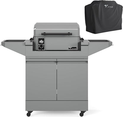 TYTUS Emberwood Outdoor Kitchen Island Grill Cart with Pellet Smoker and Cover, 8 lb Hopper, 282 Sq. In. Cooking Space, 4.7 Cu. Ft. Storage, Removable Cutting Boards & Quick Assembly