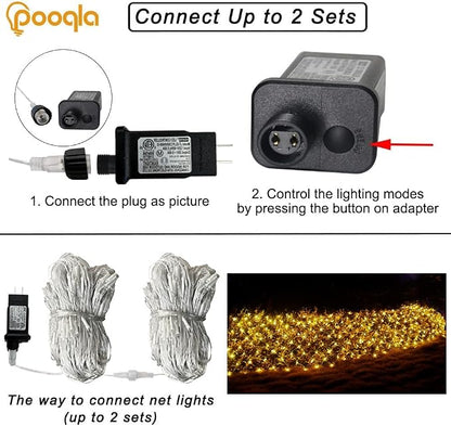 Pooqla Warm White Net Lights, 15x 5ft Christmas Lights Outdoor Clear Wire | 300 LED Large Net Mesh Lights Plug in, 8 Modes Waterproof Connectable Bushes Lights for Christmas Hedge Yard Decor