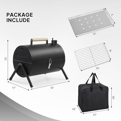 Portable Grill Charcoal, Mini Grill, Double Sided Bbq Grills with Grates, Storage Bag, Wooden Handle, 234sq.in Cooking Area, Small Tabletop Barbecue Grills for Backyard, Beach, Garden, Poolside, Black