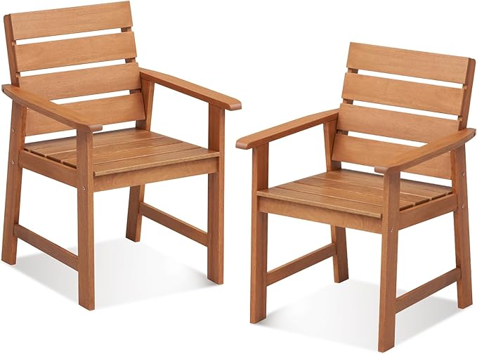 Tangkula Set of 2 Wood Patio Dining Chair, Wood Dining Armchairs with Breathable Slatted Seat & Inclined Backrest, Ergonomic Outdoor Chairs for Backyard, Balcony, Garden