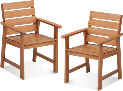 Tangkula Set of 2 Wood Patio Dining Chair, Wood Dining Armchairs with Breathable Slatted Seat & Inclined Backrest, Ergonomic Outdoor Chairs for Backyard, Balcony, Garden