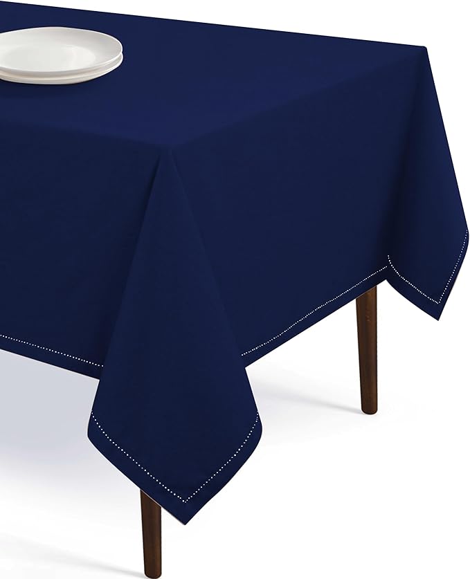 Table Cloths 100% Cotton 52 Inch x 70 Inch Decorative Washable Rectangle Tablecloth Table Cloth for Gifts, Buffet, Dining, Kitchen & Camping - Indigo Blue