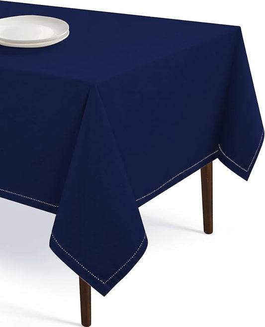 Table Cloths 100% Cotton 52 Inch x 70 Inch Decorative Washable Rectangle Tablecloth Table Cloth for Gifts, Buffet, Dining, Kitchen & Camping - Indigo Blue