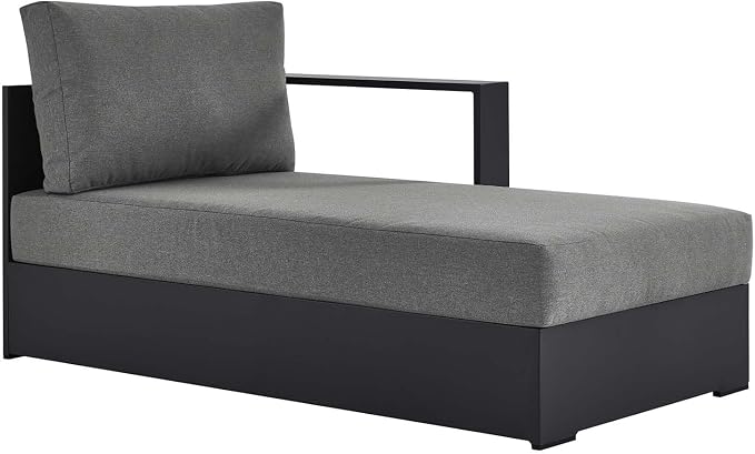 Modway Tahoe Powder-Coated Aluminum Outdoor Chaise Lounge in Gray Charcoal with Weather-Resistant Cushions, Modular Right-Facing Patio Lounger for Pool Furniture or Sectional Sofa Set