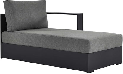 Modway Tahoe Powder-Coated Aluminum Outdoor Chaise Lounge in Gray Charcoal with Weather-Resistant Cushions, Modular Right-Facing Patio Lounger for Pool Furniture or Sectional Sofa Set