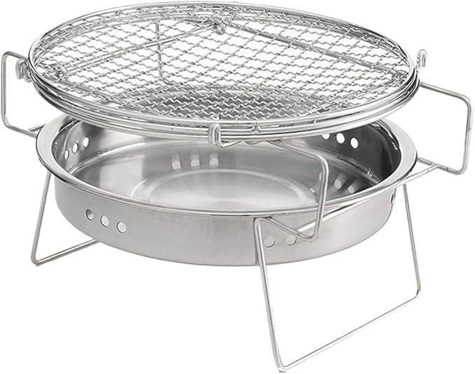 Barbecue Charcoal Grill Portable Folding Grill Stainless Steel Barbecue Grill Round Charcoal Grill Outdoor Camping Charcoal Bbq Grill, 22*14cm, Silver