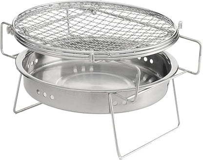 Barbecue Charcoal Grill Portable Folding Grill Stainless Steel Barbecue Grill Round Charcoal Grill Outdoor Camping Charcoal Bbq Grill, 22*14cm, Silver