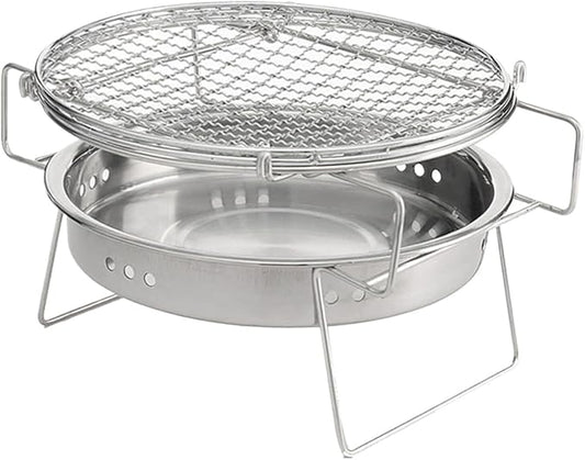 Barbecue Charcoal Grill Portable Folding Grill Stainless Steel Barbecue Grill Round Charcoal Grill Outdoor Camping Charcoal Bbq Grill, 22*14cm, Silver