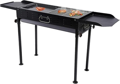 Grills Outdoor Cooking Charcoal, 201 Stainless Coating BBQ Grill Small Charcoal, Portable Charcoal Grill with Grill Pan, Storage Shelf Hooks for Camping, Picnics, Parties, RV Trips