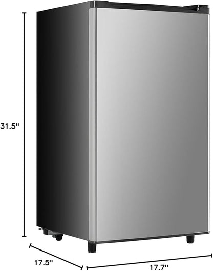 OLIXIS Mini Fridge with Freezer, 3.2 Cu.Ft Single Door Refrigerator with Adjustable Thermostat, Small Compact Refrigerator for Bedroom, Office, Dorm, Sliver