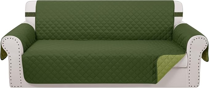 Reversible Oversized Sofa Covers, XL Sofa, Huntergreen/Sage | Couch Cover Furniture Protector for Dogs Elastic Straps Water Repellent Furniture for 4 Cushion Couch