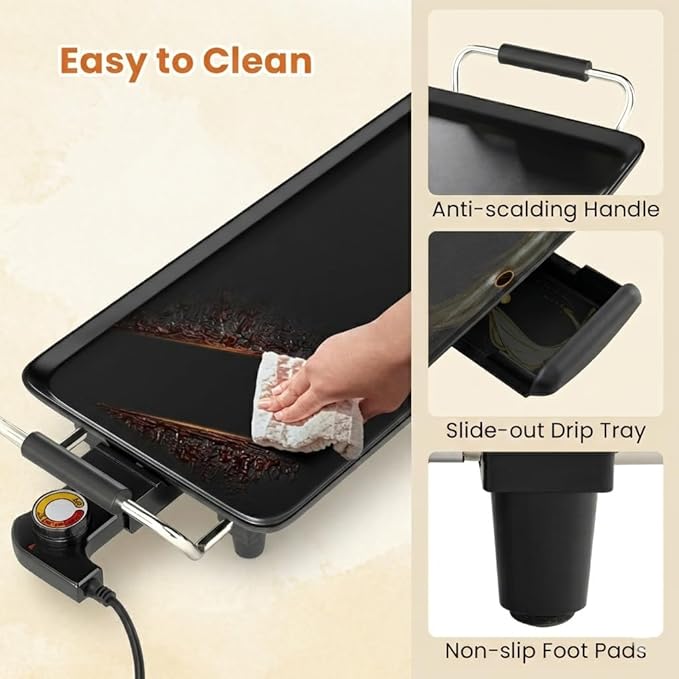 SIMOE 35 Inch Large Electric Griddle, Teppanyaki Grill BBQ with 4-Level Adjustable Temperature, Insulated Handles & Drip Tray, Indoor Outdoor Extra Long Griddle Pan Electric for Party, Home, Camping