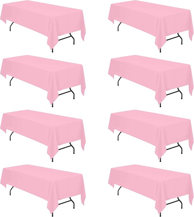 BRILLMAX 8 Pack Pink Tablecloths 60x126 Inch for 8ft Rectangle Tables | 150 GSM Polyester Fabric, 15" Standard Drop, Water, Stain & Wrinkle Resistant Cloth Cover for Wedding Reception Banquet Party