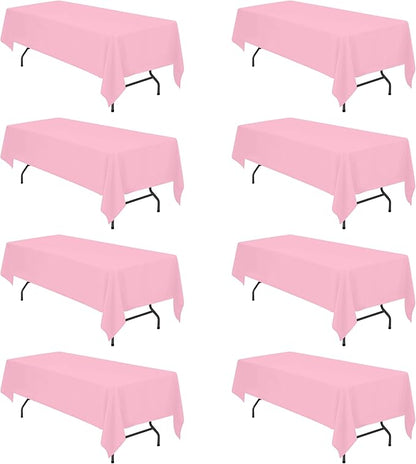 BRILLMAX 8 Pack Pink Tablecloths 60x126 Inch for 8ft Rectangle Tables | 150 GSM Polyester Fabric, 15" Standard Drop, Water, Stain & Wrinkle Resistant Cloth Cover for Wedding Reception Banquet Party