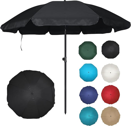 Blissun 6.5ft Patio Umbrella with Push Button Tilt & Height Adjustable, UV50+ Sun Protection with Sturdy Fiberglass Ribs & Iron Pole, Market Umbrella for Outdoor Table Garden Backyard Beach