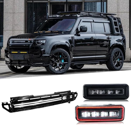 T T-ABC New Accessories Compatible with 2020-2025 Land Rover Defender Grill Lights 110 130 90 Fog Light P300 P400 P500 P525 Rear Bumper Lamp All Edition LED Trim Custom Front Replacement (GS+RN)
