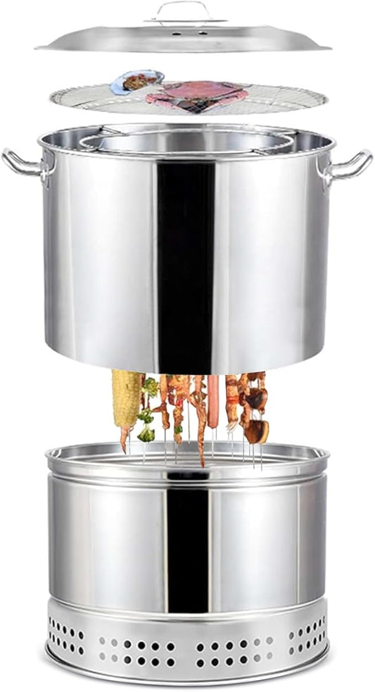 2-in-1 Vertical Charcoal BBQ Smoker 16" Round Charcoal Barbecue Grill Heavy-Duty Portable Grill for Outdoor Camping Picnic Backyard Cooking, Heat-resistant Temperature 500°C/932F°Can Hold 50 Skewers