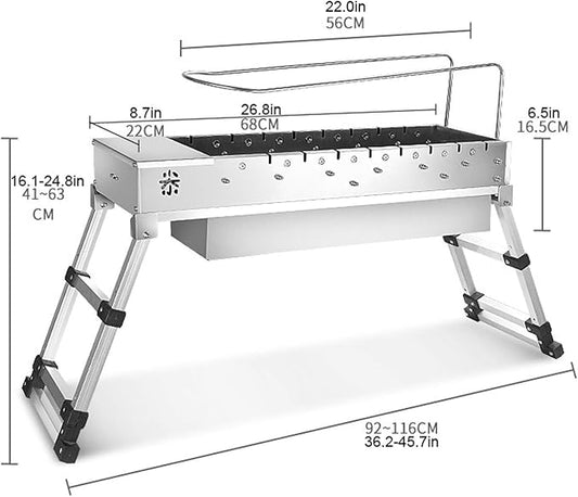 Portable Charcoal Grill for Camping BBQ Grills Outdoor Barbecue Grill Stainless Steel Shish Kebab Grill with 2 Shelves Broil Roasting Rack for Garden Backyard Patio,A-1