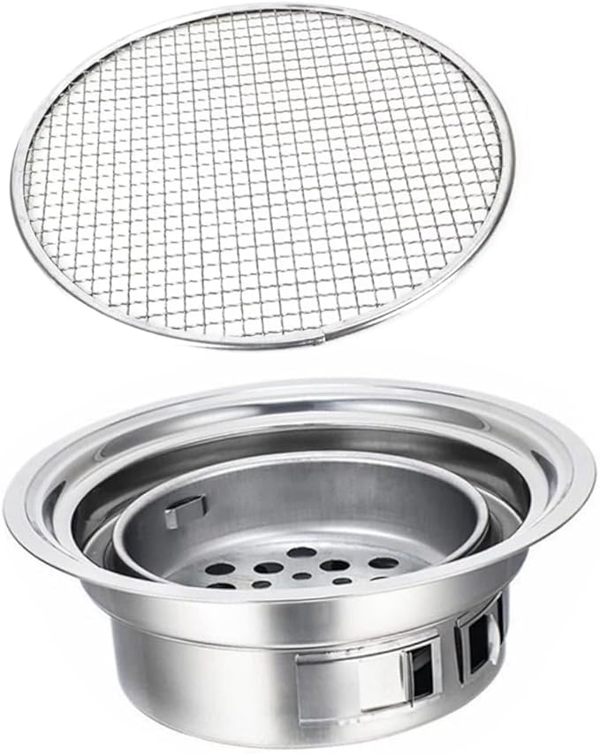 GANAZONO Portable Stainless Steel Korean Charcoal Grill Mini Bbq Stove with Grill Rack, Outdoor Compact Barbecue Stove for Camping and Housewarming