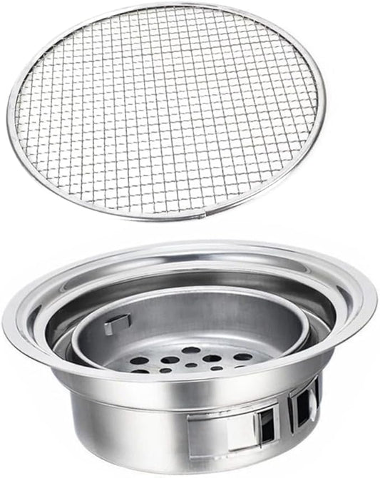 GANAZONO Portable Stainless Steel Korean Charcoal Grill Mini Bbq Stove with Grill Rack, Outdoor Compact Barbecue Stove for Camping and Housewarming
