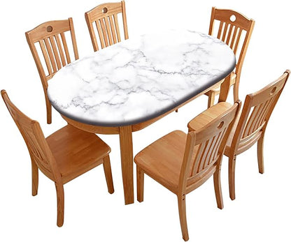 White Marble Polyester Oval Tablecloths, Ruitic Black and Grey Marble Pattern Elastic Fitted Table Cover, Table Cloth for Kitchen Dining, Party, Holiday, Christmas, Buffet, Fits up to 42x60 In Tables