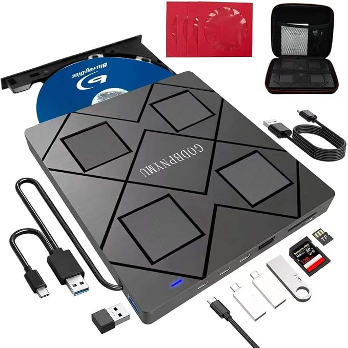 External blu ray Drive,8-in-1External blueray/DVD Drive for pc | Featuring USB*2 /C*2,TF/SD Card Reader blu ray Burner,Compatible with Windows 11/10/ 8/7/,Mac os. Comes with 1+4 Storage Bag
