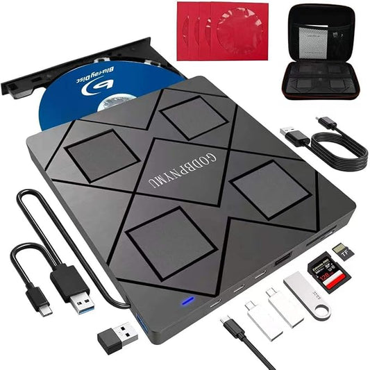 External blu ray Drive,8-in-1External blueray/DVD Drive for pc | Featuring USB*2 /C*2,TF/SD Card Reader blu ray Burner,Compatible with Windows 11/10/ 8/7/,Mac os. Comes with 1+4 Storage Bag