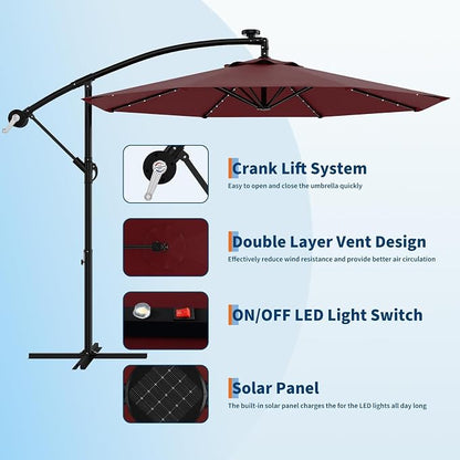 15FT Outdoor Patio Umbrella,Double-Sided Rectangle Market Umbrella with 36 LED Solar Lights & Base,UV50+ Weather-Resistant Oversized Outdoor Umbrella,Crank Lift,3-Way Shade for Pool,Garden,Backyard