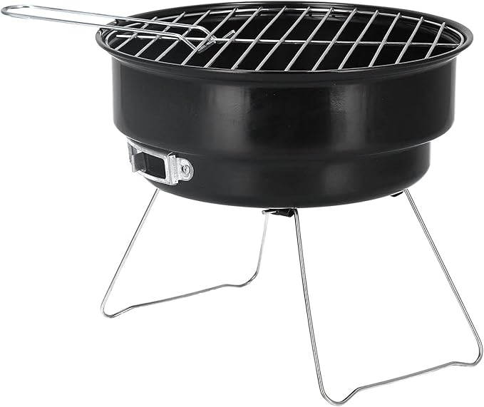 Mini Round Charcoal Grill, Portable BBQ Grill Set for Home, Kitchen, Camping, and Picnic, Foldable Design with Iron Bracket