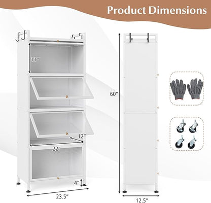 Giantex 5-Tier Kitchen Storage Cabinet, Mobile Microwave Stand with Flip-up PC Doors, Freestanding Kitchen Bakers Rack with 4 Rolling Casters, for Dining Room, Living Room and Study (White)