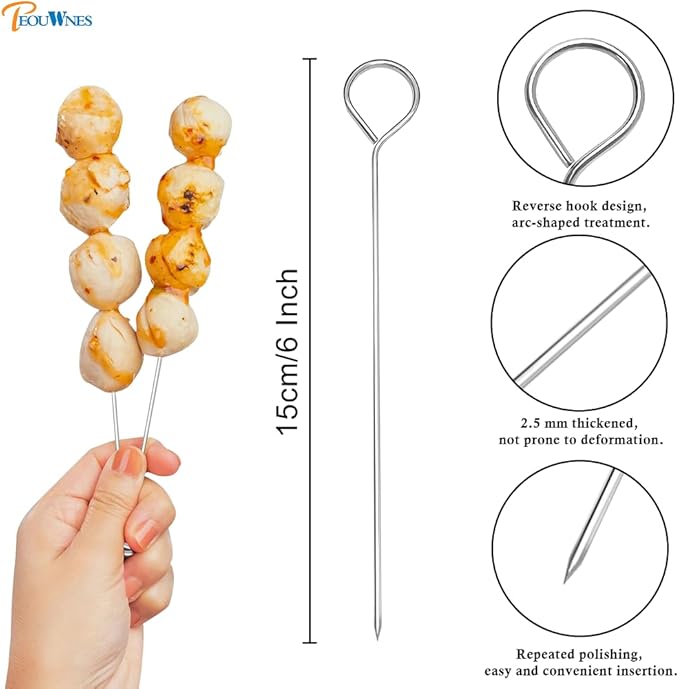 20 pcs 6 Inch Turkey Lacers for Trussing Turkey, PEOUWNES Stainless Steel Metal Skewers with Storage Box, Meat Roasting Trussing Needles for Kitchen BBQ Cooking Barbecue