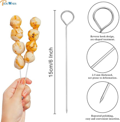 20 pcs 6 Inch Turkey Lacers for Trussing Turkey, PEOUWNES Stainless Steel Metal Skewers with Storage Box, Meat Roasting Trussing Needles for Kitchen BBQ Cooking Barbecue