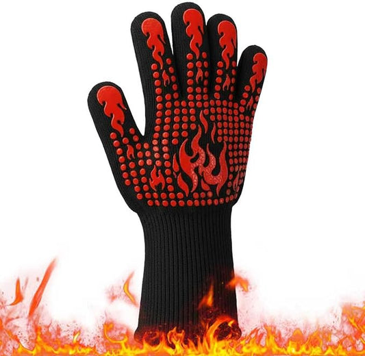 Extra Long BBQ Gloves, 1472°F Extreme Heat Resistant Silicone Grilling Gloves, Non-Slip 5-Finger Oven Mitts for Smoking, Cooking, Baking, Campfire