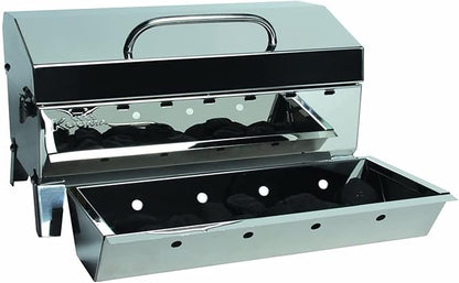 Kuuma "Kuuma Premium Stainless Steel Mountable Charcoal Grill w/Inner Lid Liner by Camco -Compact Portable Size Perfect for Boats, Tailgating and More - Stow N Go 160"" (58110)", silver
