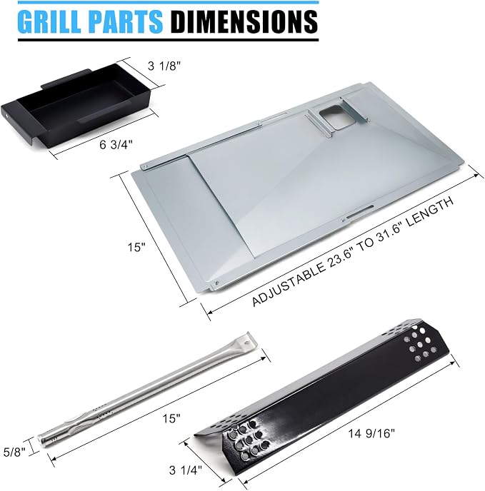 Replacement Parts for Nexgrill 720-0925P 720-0925 720-0882A 720-0896 720-0896B 720-0896E, Grease Tray, 4 Pack Burner Tubes & Ignitors & Flame Tamers for Nexgrill 4 Burner 720-0925P Gas Grill
