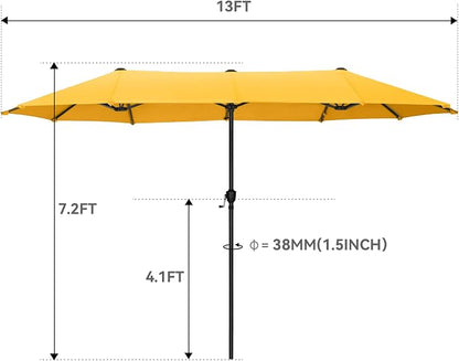 GREEN PARTY 13 ft Outdoor Patio Umbrella, Large Rectangular Table Umbrellas | Double-Sided, UV & Fade Resistant Canopy for Deck Poolside Garden Backyard, Market Umbrella with Crank & 1.5" Pole, Yellow