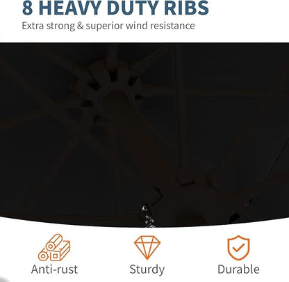 PatioKingdom 9ft 3-Tier Patio Market Umbrella with Crank/Tilt, Commercial Heavy Duty Wind Proof,Outdoor Table Umbrella with 8 Fiberglass Ribs,UPF50+ for Deck,Pool,Garden,Backyard (Black)